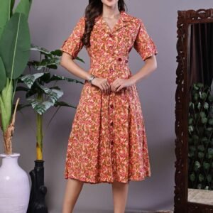 Women's MultiColor Velvet Floral Printed Fit & Flare Dress